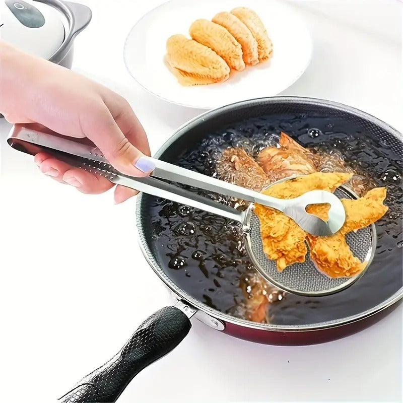 2 in 1 Fry Tool Filter Spoon Strainer with Clip,Oil Frying BBQ Filter Stainless Steel Mesh Strainer Kitchen Tool Collapsible Strainer