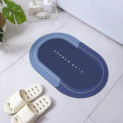 Anti-Skid Water Soaking Oval Bathroom Print Rubber Mat, Water Absorbent Mat (40X60Cm) Grey