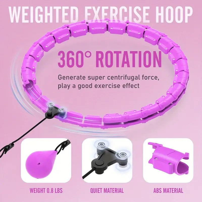 Smart Hula Ring Hoops, Weighted Hula Circle 24 Detachable Fitness Ring with 360 Degree Auto-Spinning Ball Gymnastics, Massage, Adult Fitness for Weight Loss