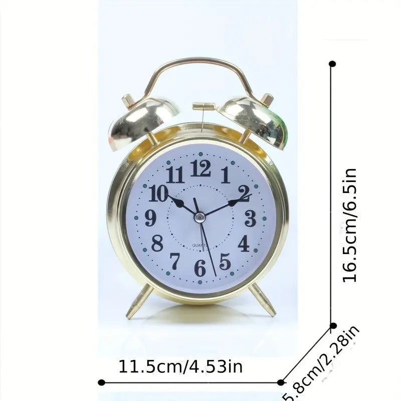 Vintage Look Twin Bell Alarm Clock Battery Operated Table Clock for Students/Children/Office Workers/Travelers (Golden)