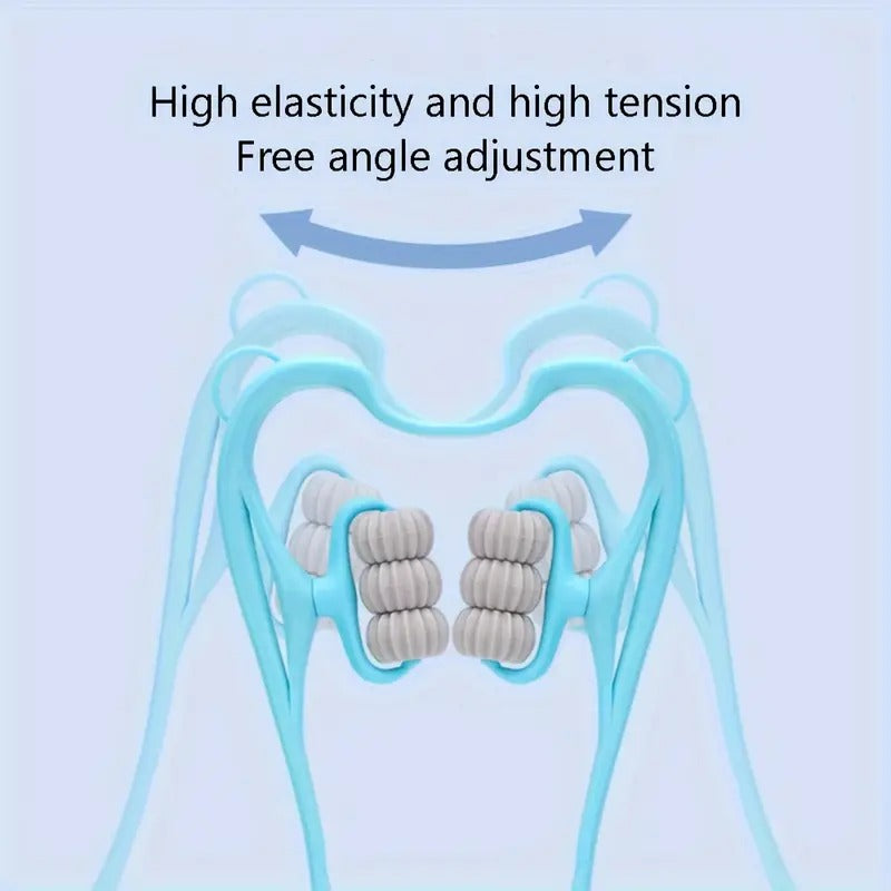 Neck Massager Roller Multifunctional Handheld Manual Deep Tissue Pain Relief Legs Waist Shoulder back Massage Tool Portable Cervical Spine therapeutic 6 Balls Blue