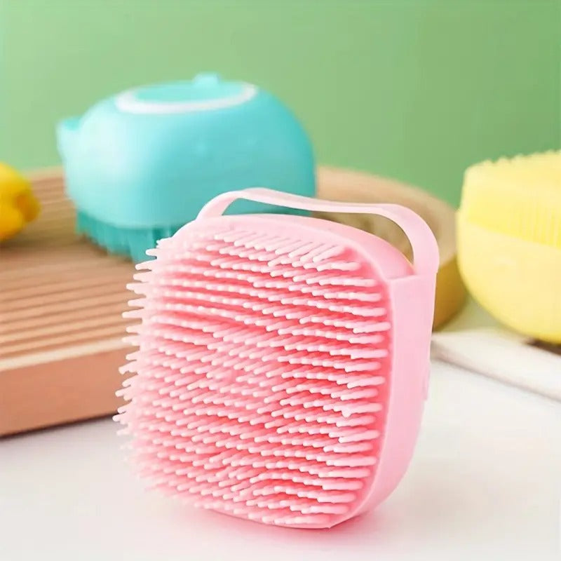 Body Scrubber with Soap Dispenser Brush, Silicone Exfoliating Brushes, Soft Body Exfoliator, Bath Loofah for Babies, Kids, Women, Men and Pets (Multicolor) - Pack of 1