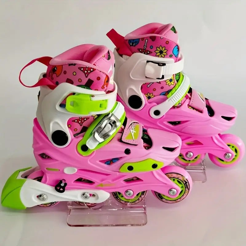 4 Wheels Adjustable Inline Skates Skating Shoes for Boys Kids Girls Skating Shoe Adjustable Roller Blades Age 6 to 15 Years PU Strong Wheels Aluminium with LED Flash Light on Wheels (Pink)