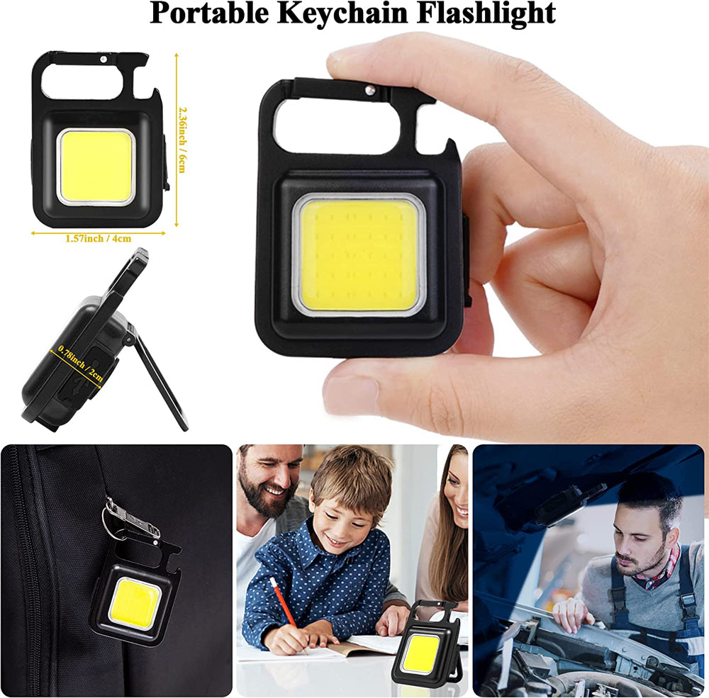 COB Small Flashlights, 800Lumens Rechargeable Keychain Mini Flashlight 4 Light Modes Portable Pocket Light with Folding Bracket Bottle Opener and Magnet Base for Fishing Walking Camping