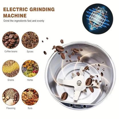 Spice Grinder Portable -Electric Grain Mill Grinder Stainless Steel Dry Grain Spices Cereals Seasonings Coffee Bean Grinder Machine (Pack of 1) (Coffee Grinder)