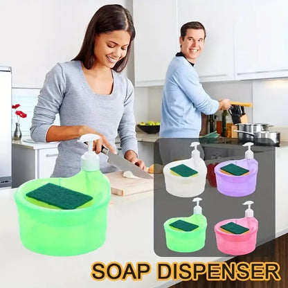 2 in 1 Liquid Soap Dispenser and Dish Washing Scrubber Sponge Holder Multifunctional Modern for Kitchen Sink Multipurpose