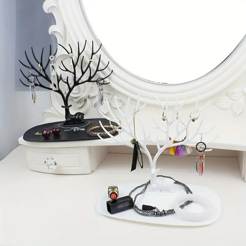 plastic Little Deer Accessories Creative Sika Deer Tree Tray Display Stand Holder Organizer, Jewelry Rack, Key Holder (Black)