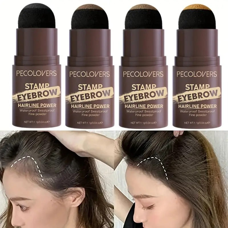 Natural Hairline Powder, Hair Shading Sponge Pen, Hairline Shadow Powder Stick, Quick Hair Root Touch-Up, Paired With 2 Pairs Of Eyebrow Stamp