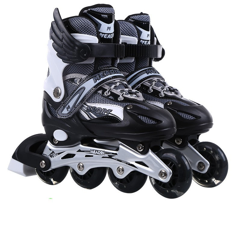 Adjustable Inline Roller Skates Outdoor Skating Shoes Roller Blades with Featuring Wheels for Kids (Black)