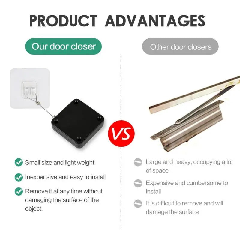 Automatic Door Closer, Multifunctional Automatic Door Closer, Automatically Self Closing Door with Drawstring for Internal Home Outdoor Iron Door