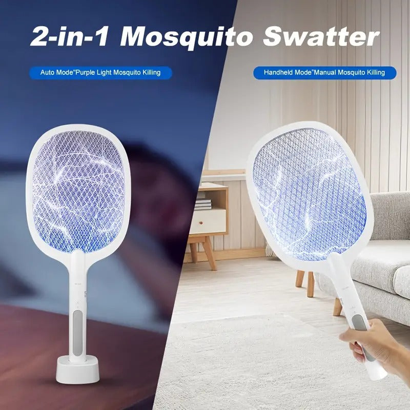 Mosquito Bat with UV Light Lamp Five Nights Mosquito Killer Autokill 2 in 1 Mosquito Racket 1200mAh Lithium ion Rechargeable Battery Handheld Electric Fly Swatter (White)