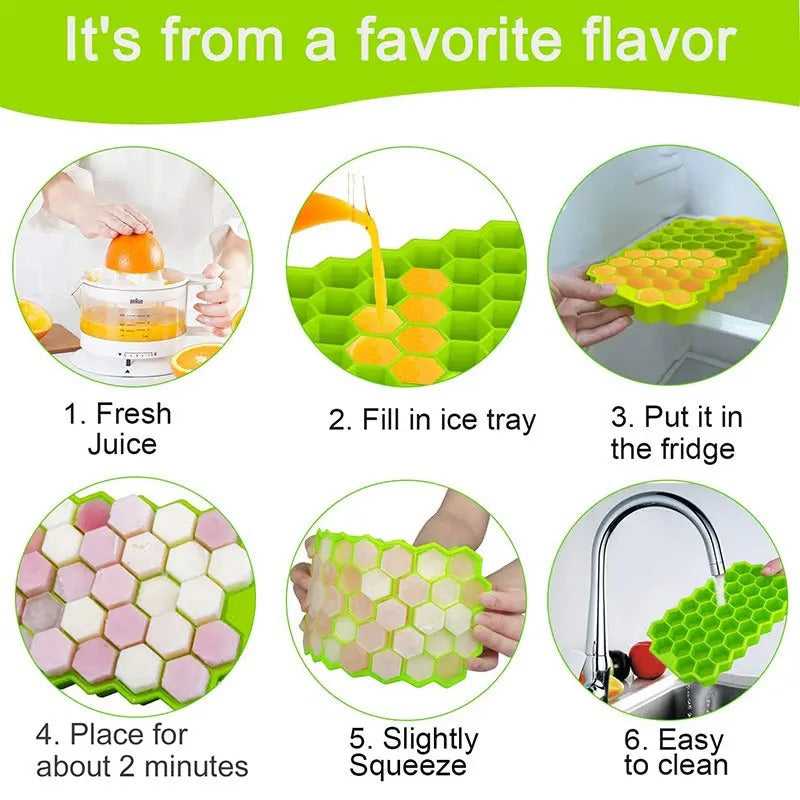 Ice Cube Tray Silicone for Freezer Honeycomb 37 Cavity Ice Cube Mould Flexible Tray for Freezer, Chocolate Cake Maker, Ice Trays for Chilled Drinks, Reusable