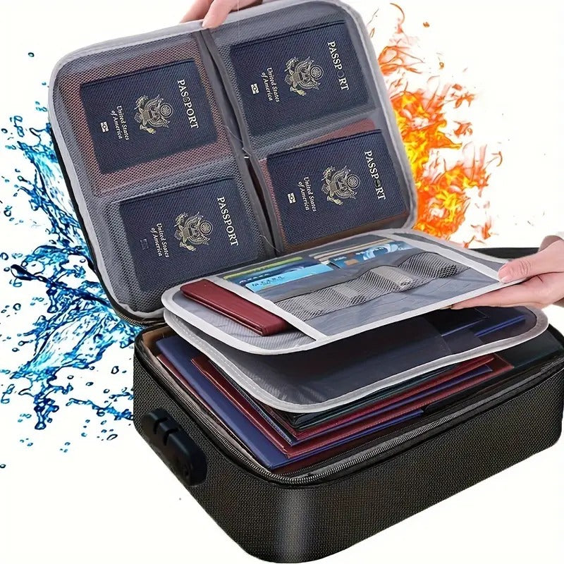 Polyester Multilayer Travel File Document Organiser Storage Bag With Lock Waterproof File Folders Bag For Certificates&Document Safe Pouch Bag For Home Office Travel (Black)