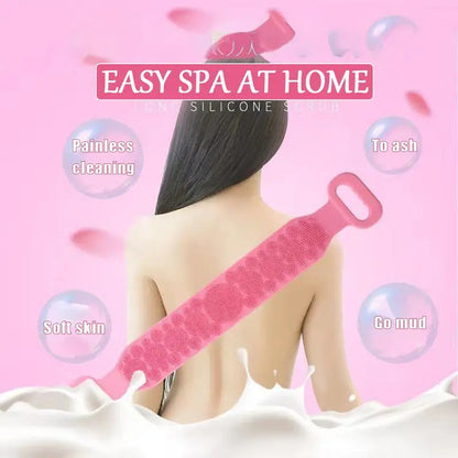 Silicone Body Back Scrubber, Double Side Bathing Brush for Skin Deep Cleaning Massage, Dead Skin Removal Exfoliating Belt for Shower, Easy to Clean,Body Brush for Bathing