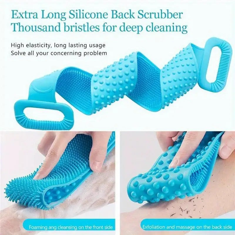 Silicone Body Back Scrubber, Double Side Bathing Brush for Skin Deep Cleaning Massage, Dead Skin Removal Exfoliating Belt for Shower, Easy to Clean,Body Brush for Bathing