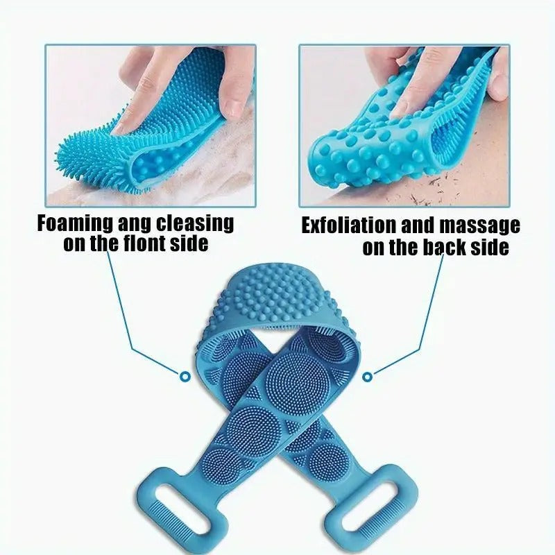 Silicone Body Back Scrubber, Double Side Bathing Brush for Skin Deep Cleaning Massage, Dead Skin Removal Exfoliating Belt for Shower, Easy to Clean,Body Brush for Bathing