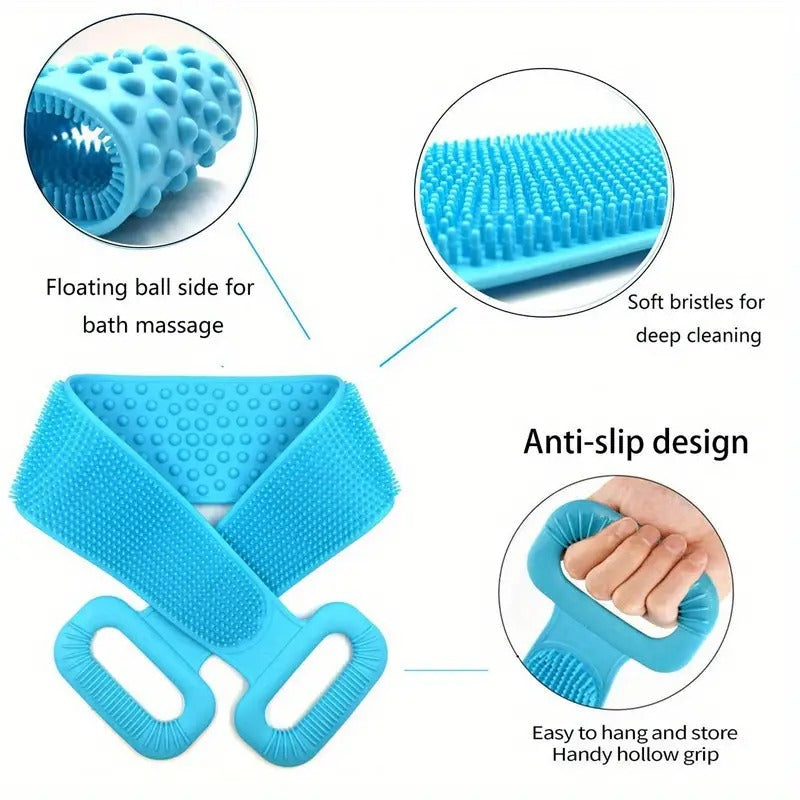 Silicone Body Back Scrubber, Double Side Bathing Brush for Skin Deep Cleaning Massage, Dead Skin Removal Exfoliating Belt for Shower, Easy to Clean,Body Brush for Bathing