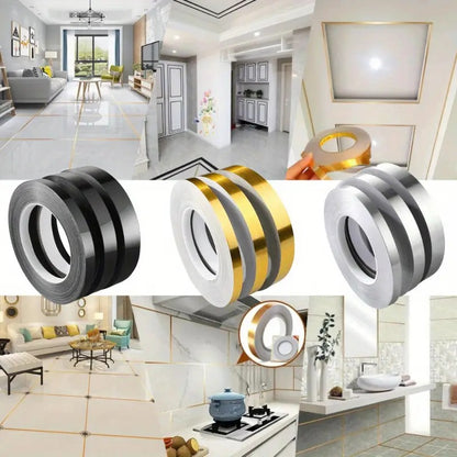 50M Home Tile Reusable Self-Adhesive Sticker Waterproof Gap Sealing Tape Strip Adhesive Tile Decoration Floor Tape For Floor And Wall(1Cm X 50M) Gold