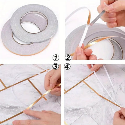 50M Home Tile Reusable Self-Adhesive Sticker Waterproof Gap Sealing Tape Strip Adhesive Tile Decoration Floor Tape For Floor And Wall(1Cm X 50M) Gold