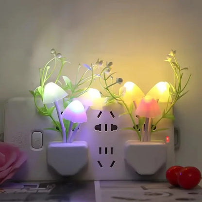 Mushroom LED Night Lights (Pack of 2) 7 Color Change Plug Light Sensor Wall Lamp, LED Night Lights Mini Magic Mushroom Night Lights Sensor Wall Lamp for Kids Adult