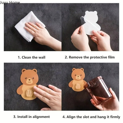 Toothbrush Holders for Bathroom, Toothpaste holder storage organizer with teddy bear self adhesive sticker Soap holder for bathroom organiser Kids Comb/Shaver/Razor/MakeUp Brush holder