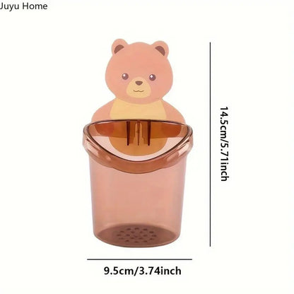 Toothbrush Holders for Bathroom, Toothpaste holder storage organizer with teddy bear self adhesive sticker Soap holder for bathroom organiser Kids Comb/Shaver/Razor/MakeUp Brush holder