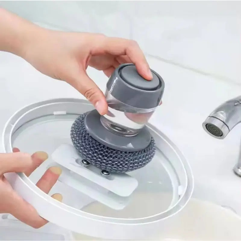 Tar Brush Dish Cleaning Brush with Liquid Dispensar Palm Dish Cleaning 1 PCS, Liquid Soap Dispenser Pump with Sponge Holder