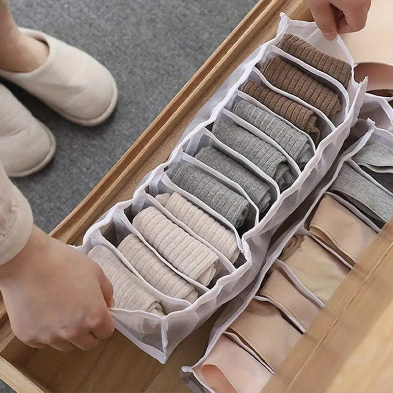 Wardrobe Clothes Organizer Grids Breathable Clothing Organizer for Pants, Jeans, Sweater- Foldable Clothes Compartment Storage Organizer for Drawer