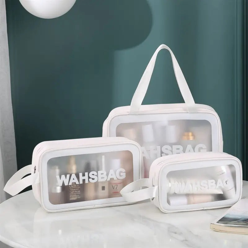 Cosmetic Wash Bag Makeup Pouch Travel Transparent Toiletry Zipper Wash Bag with Handle Household Grooming Kit Portable Organizer Pouch