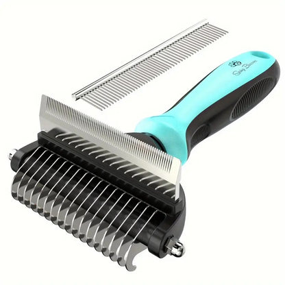 et Grooming Brush for Dogs/Cats,2 in 1 Deshedding Tool & Undercoat Rake Dematting Comb for Mats,Reduces Shedding