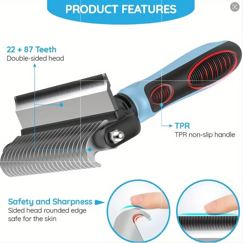 et Grooming Brush for Dogs/Cats,2 in 1 Deshedding Tool & Undercoat Rake Dematting Comb for Mats,Reduces Shedding