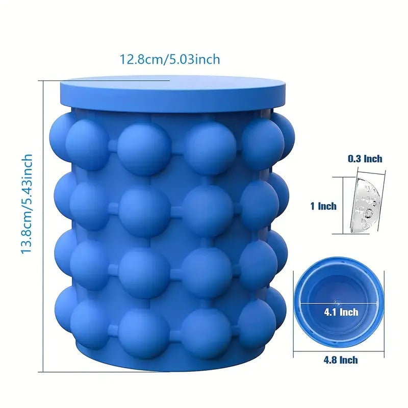 Ice Cube Maker Mould Ice Tray, Silicone Ice Bucket, (2 in 1) Ice-Ball Makers for Home, Round Portable Ice Bucket for Frozen Whiskey, Cocktail, Beverages|Space Saving Ice Cube Maker for Party