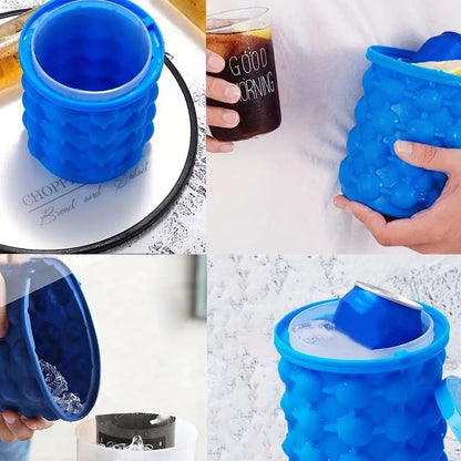 Ice Cube Maker Mould Ice Tray, Silicone Ice Bucket, (2 in 1) Ice-Ball Makers for Home, Round Portable Ice Bucket for Frozen Whiskey, Cocktail, Beverages|Space Saving Ice Cube Maker for Party