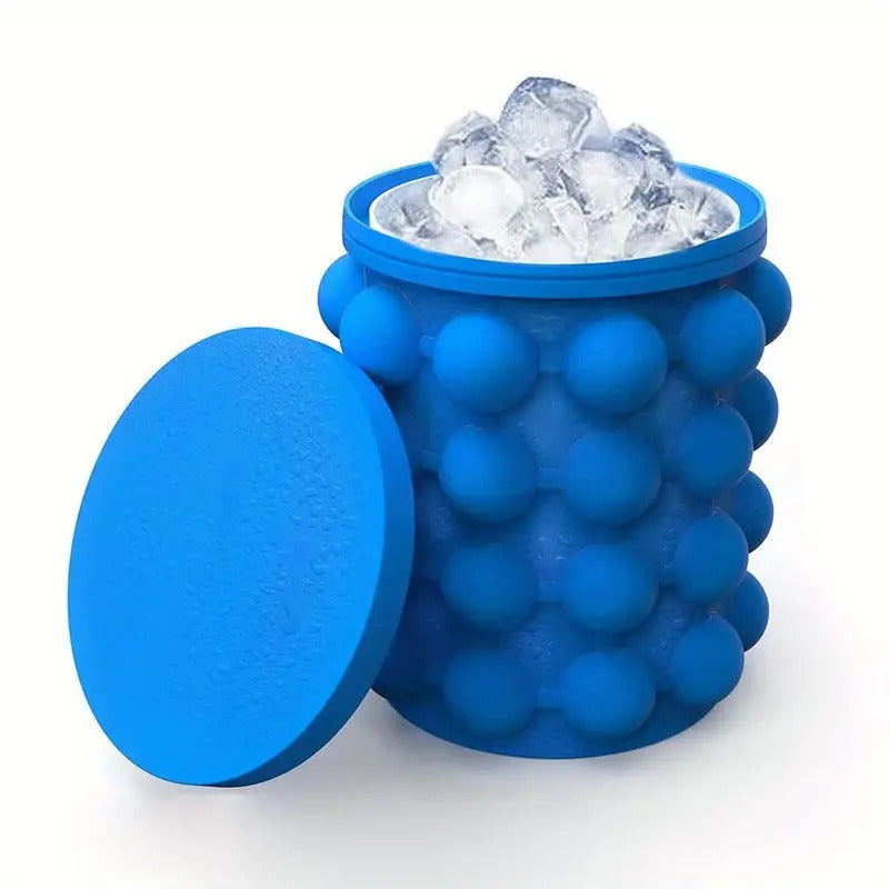 Ice Cube Maker Mould Ice Tray, Silicone Ice Bucket, (2 in 1) Ice-Ball Makers for Home, Round Portable Ice Bucket for Frozen Whiskey, Cocktail, Beverages|Space Saving Ice Cube Maker for Party