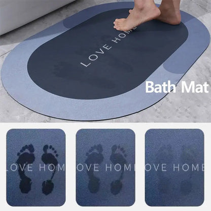 Anti-Skid Water Soaking Oval Bathroom Print Rubber Mat, Water Absorbent Mat (40X60Cm) Grey