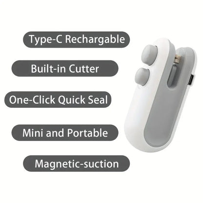 Portable Mini Sealing Machine 2 in 1 USB Rechargeable Magnetic Bag Sealer Heat Seal with Cutter, Plastic Bags Packing Machine Home Appliances