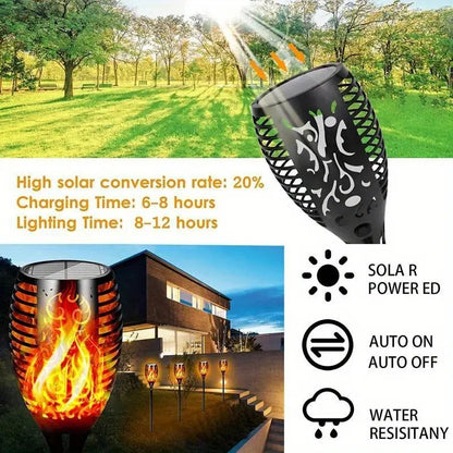 Solar Flickering Mashaal Light 3 In 1, 96 Led Solar Lamp Auto On/Off Solar Flame Light For Yard Garden Party And Festival Decoration (Pack Of 2, Warm Yellow) - Abs