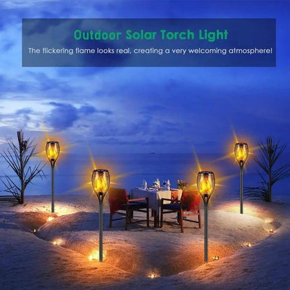 Solar Flickering Mashaal Light 3 In 1, 96 Led Solar Lamp Auto On/Off Solar Flame Light For Yard Garden Party And Festival Decoration (Pack Of 2, Warm Yellow) - Abs