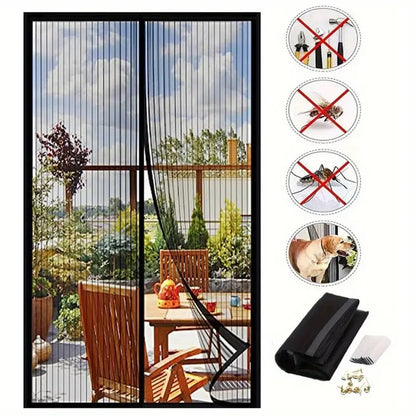 Magic Mesh Magnetic Mosquito Screen Door Net Curtain with Magnet Reinforced Polyester Mesh Curtain Back Door Mesh with Full Frame Hook