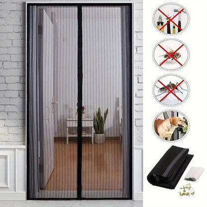 Magic Mesh Magnetic Mosquito Screen Door Net Curtain with Magnet Reinforced Polyester Mesh Curtain Back Door Mesh with Full Frame Hook