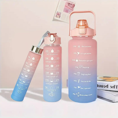 Motivational Water Bottle Set of 3 Pcs Time Marker with Straw, Leakproof BPA free Non-toxic Sipper Bottle for Office, Sports, Gym, School