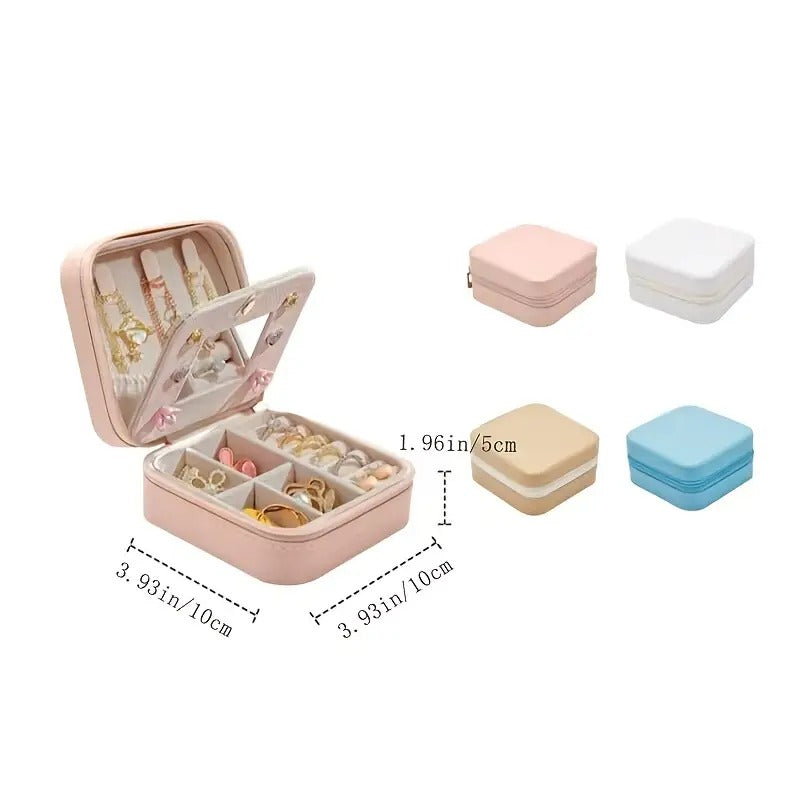 Jewelry Travel Case with Mirror,Small Travel Jewelry Organizer, Portable Jewelry Box Travel Mini Storage Organizer Portable Display Storage Box For Rings Earrings Necklaces