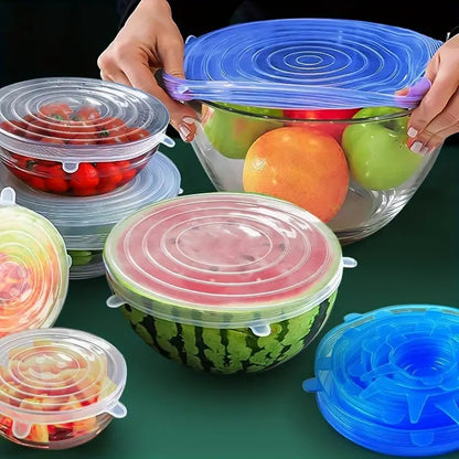 Silicone Stretch Lids, Multi Size Reusable Silicone Lids Food And Bowl Covers, Dishwasher And Freezer Safe