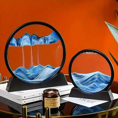 Moving Sand Art Picture Glass Liquid Painting 3D Natural Landscape showpieces for Home Decor Antique Gifts for Kids Office Desktop Decoration Desk Table Decorative Items