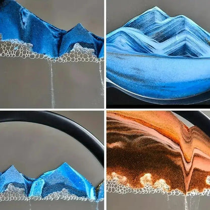 Moving Sand Art Picture Glass Liquid Painting 3D Natural Landscape showpieces for Home Decor Antique Gifts for Kids Office Desktop Decoration Desk Table Decorative Items