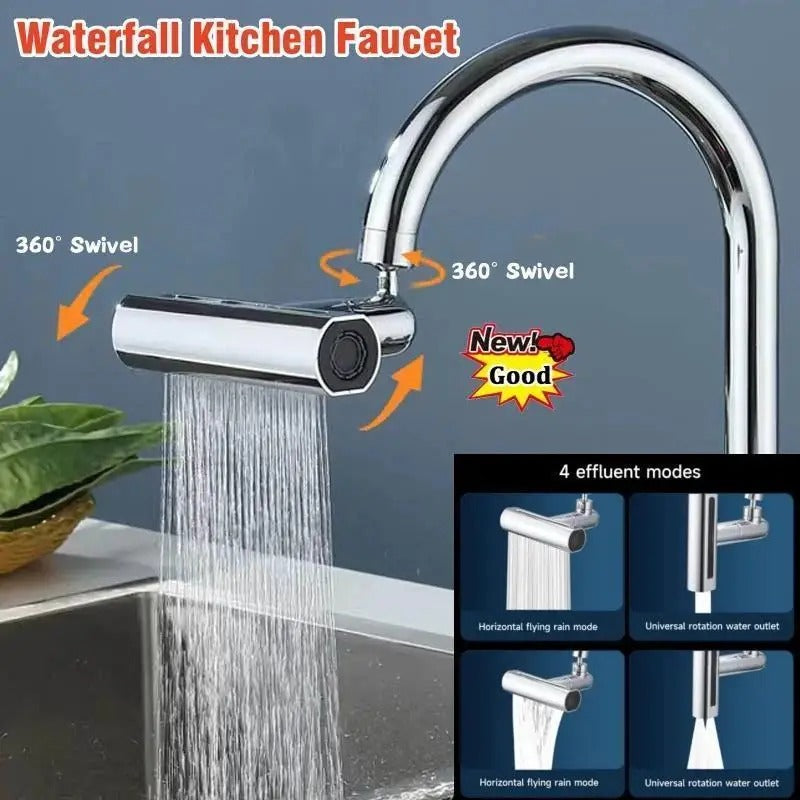 360° Rainfall Kitchen Sink Faucet with Waterfall Feature and Faucet Extender - Swivel Faucet for Washing Vegetables and Fruits | Lightweight, Rain Mode, Strong Sprayer Shower