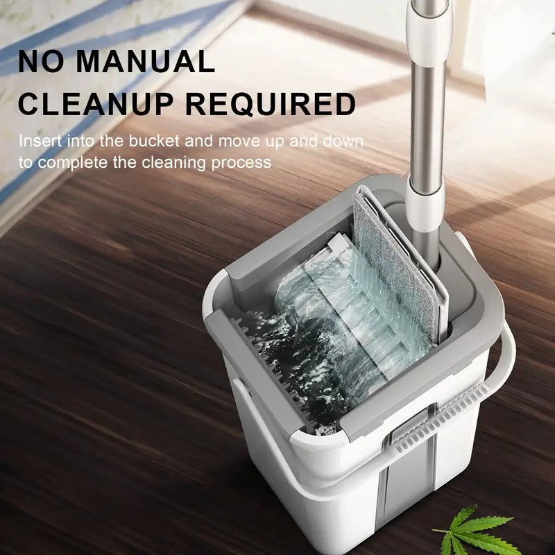 Scratch Cleaning Mop with Bucket/Hands-Free Microfiber Flat Magic Spin Mop 360° System with 2 Microfiber Pads