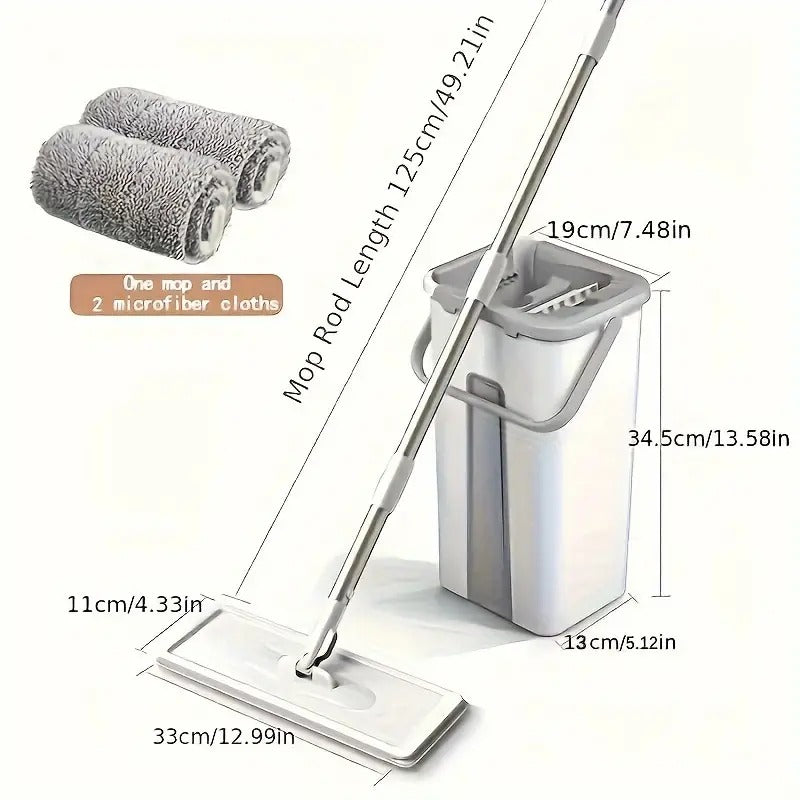 Scratch Cleaning Mop with Bucket/Hands-Free Microfiber Flat Magic Spin Mop 360° System with 2 Microfiber Pads