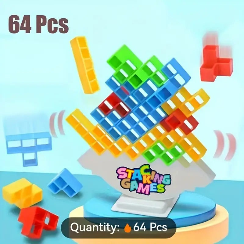 Tetra Tower Game 32 Pcs (4 Different Shapes) Stack Tower Blocks with 22 Cards, Swing Stack Balance Building Block Interactive