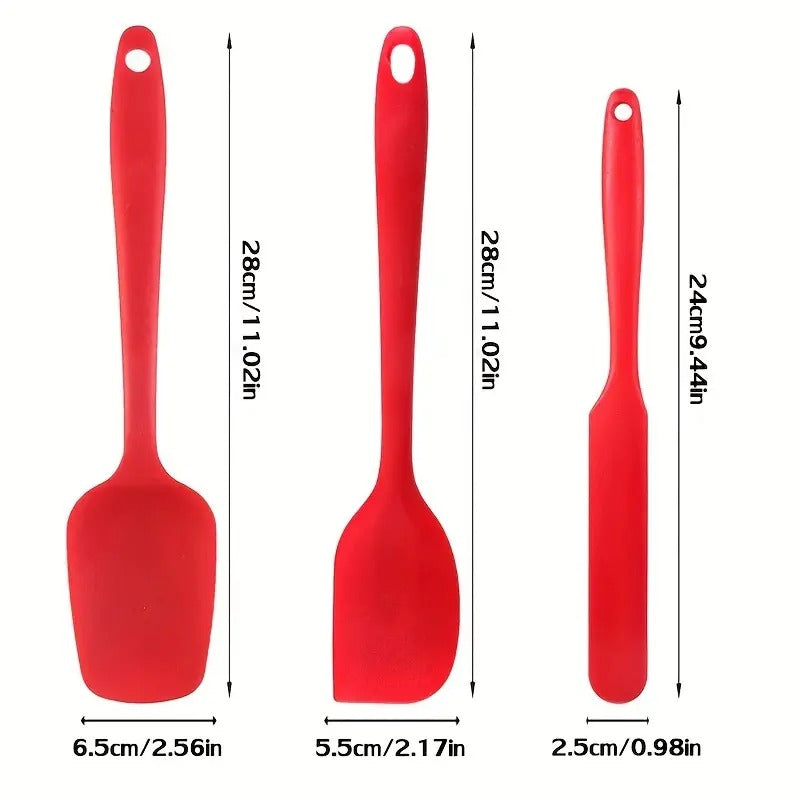 Silicone Spatula Set 6 Kitchen Non Stick pan Cake Silicon Brush oiling Spoon Cooking Mini Baking Non Stick Tools Handle khunti chamcha Tongs Rubber Utensils Oil use Accessories(RED)